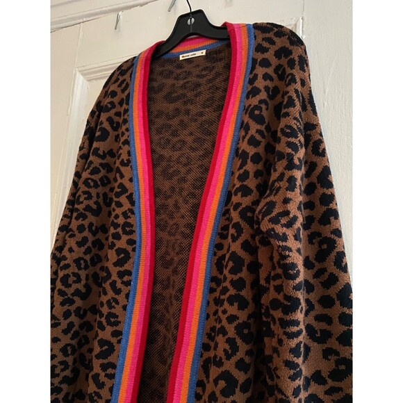 Marine Layer Martha Long Knit Leopard Sweater Coat Cardigan Duster Cotton Wool M - Picture 3 of 10